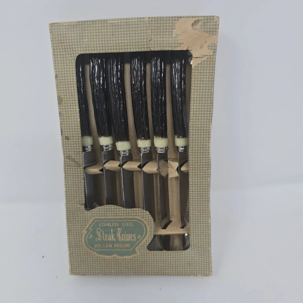 Vintage Set of 6 Hollow‎ Ground Stainless Steel Steak Knives From JAPAN